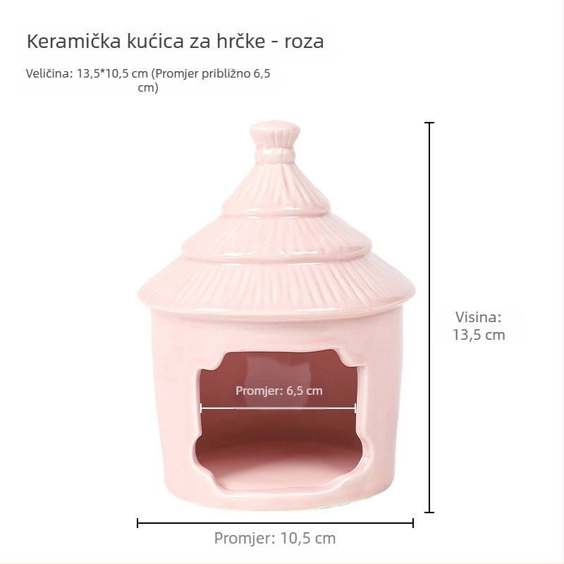 Keramičko gnijezdo-dvorac za hamster, okrugli oblik, vodootporan, crtani stil