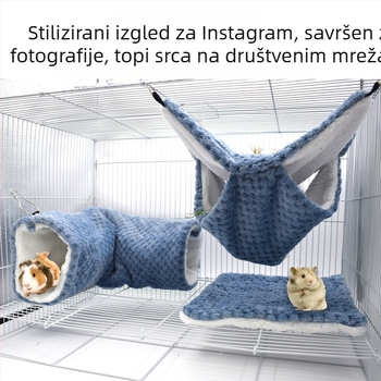 Toplo gnijezdo za male kućne ljubimce – 3-djelni set s dvostrukim visećim hamakom, podlogom za hrčka i skrivenim tunelom; koralni fleece