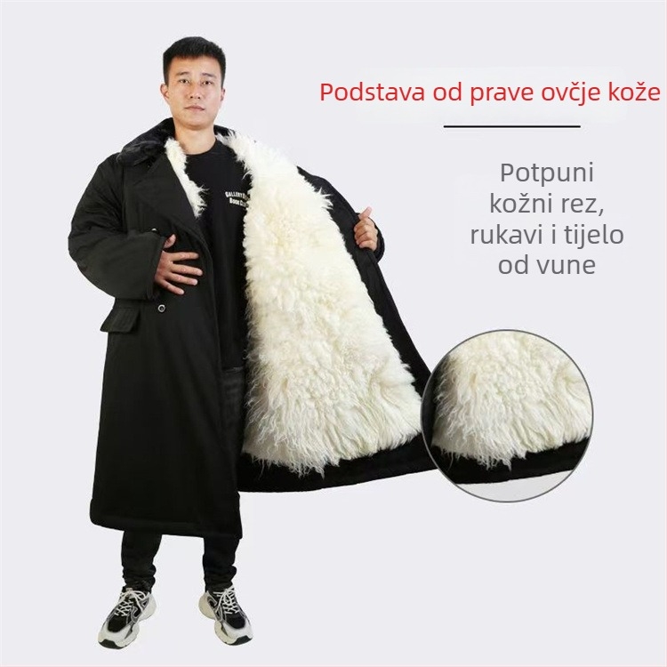 Dugi crni kaput od ovčje kože s odvojivom podstavom