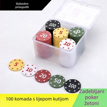 Žeton-set za Mahjong i kartanje – plastični PP, vrijednosti 1/2/5/10/20/50/100, 100 komada u kutiji