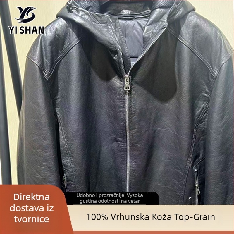 Muška kožna jakna od nubuka bivolske kože, zatvarač, ovratnik s reverom, podstava 100% poliester, bez kapulje, korejski stil, jesen 2023