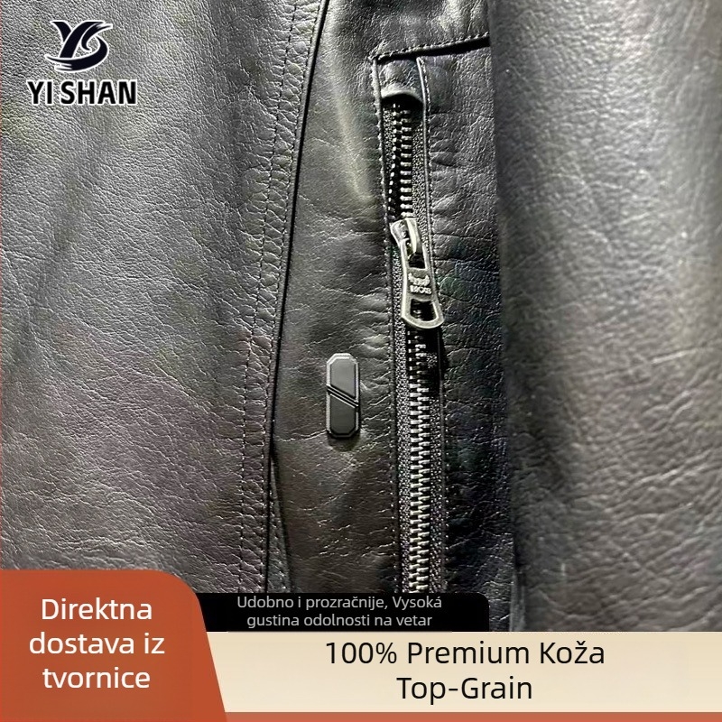 Muška kožna jakna od nubuka bivolske kože, zatvarač, ovratnik s reverom, podstava 100% poliester, bez kapulje, korejski stil, jesen 2023