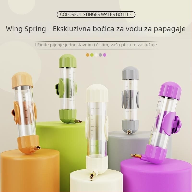 Posuda za vodu i hranilica za ptice – automatsko napajanje papiga i malih ptica, sustav bočice tipa pin, materijali PS/ABS/metala