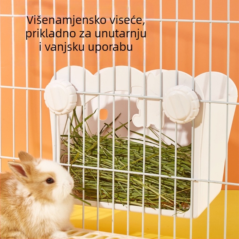 Ugrađeni stalak za travu za zečeve, glodavce i činčile | Veliki kapacitet, ABS posuda za hranjenje, sprječavanje rasipanja, sprječavanje grickanja, sprječavanje prevrtanja