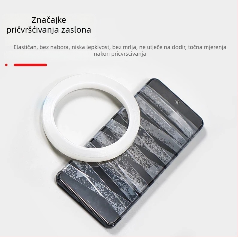  Traka za popravak zaslona za mobitele i tablete – popravak iskrivljenog zaslona, traka za učvršćivanje stražnjeg kućišta i okvira (Osnovni materijal: PET; Debljina: 0,055 mm; Sustav ljepila: akrilni; Jadro: gumeno jezgro; Viskoznost: visoka)
