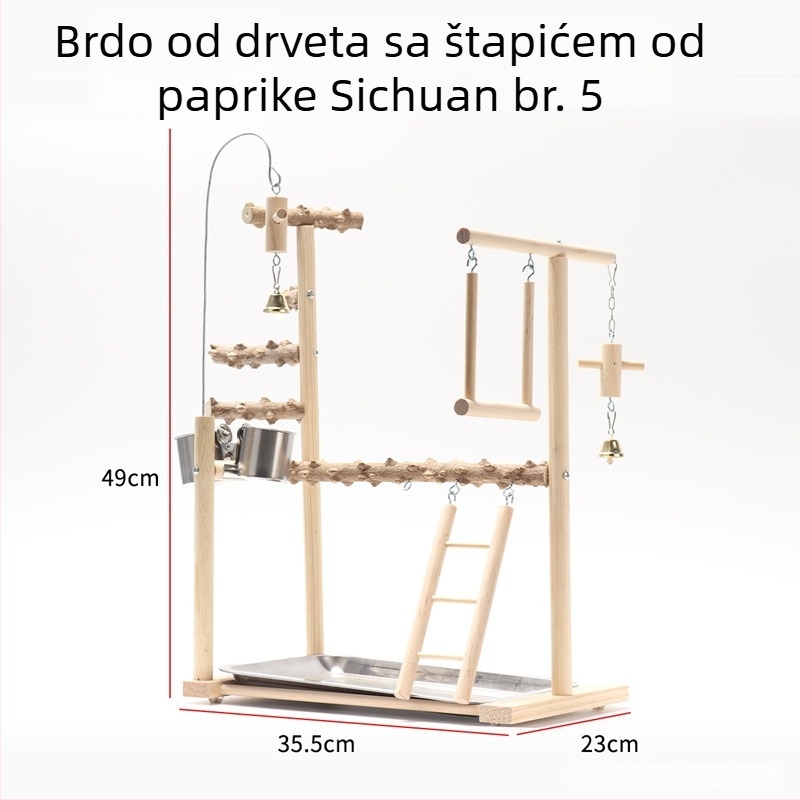 Stalak za papigu s podnom platformom — čvrsto drvo i pepperwood, metalni dodaci, interaktivna platforma, pogodna za sve vrste ptica, branda Gatoo Forest