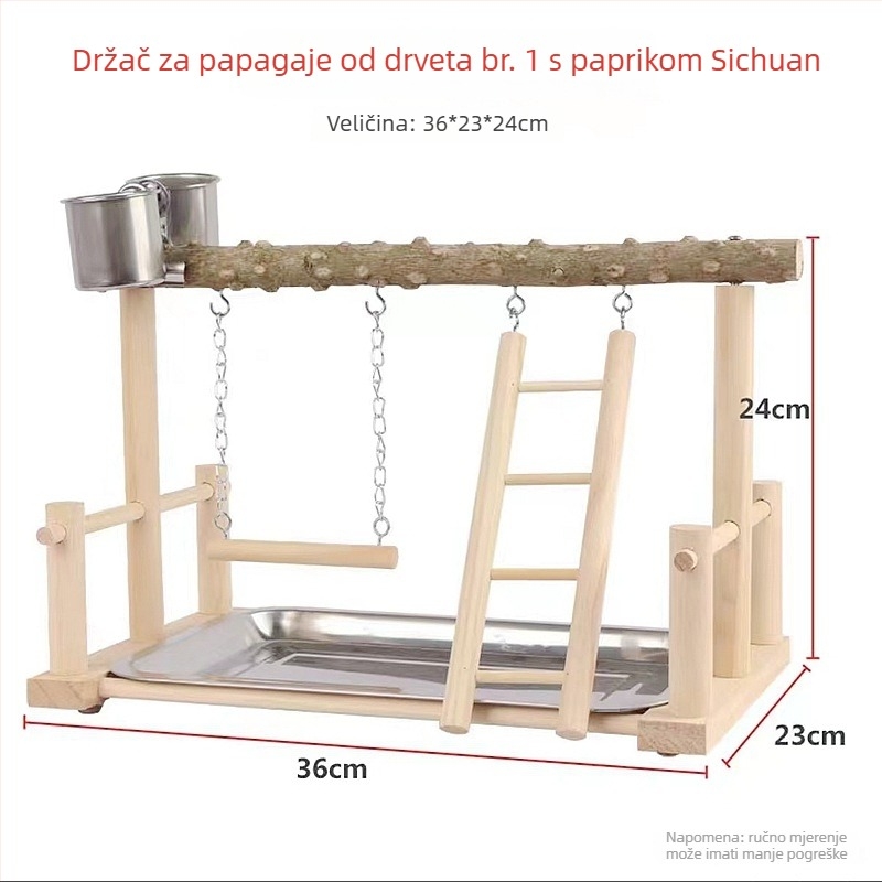 Stalak za papigu s podnom platformom — čvrsto drvo i pepperwood, metalni dodaci, interaktivna platforma, pogodna za sve vrste ptica, branda Gatoo Forest