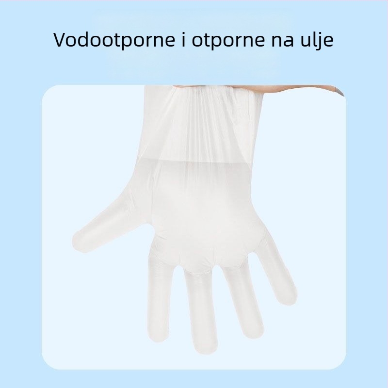 Jednokratne plastične rukavice, prozirne, debljina 0,05–0,1 mm, prehrambeni tip, otporne na masnoće