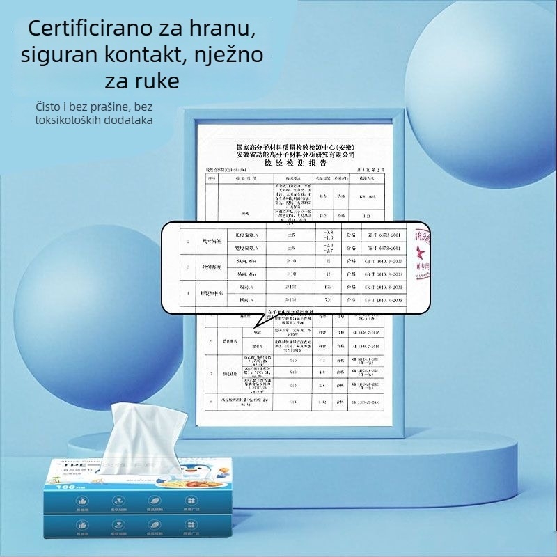 Jednokratne plastične rukavice, prozirne, debljina 0,05–0,1 mm, prehrambeni tip, otporne na masnoće