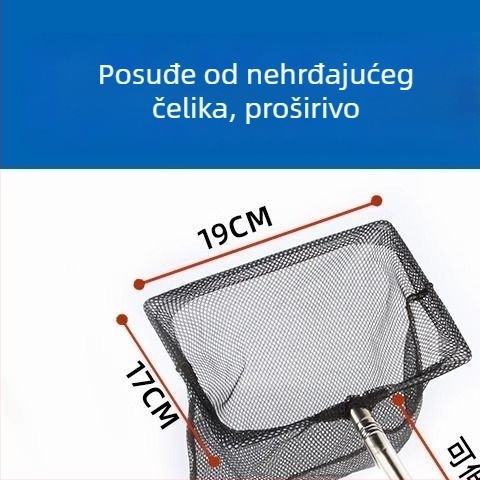 Mrežica za čišćenje akvarija za zlatice — kvadratni okvir, teleskopski, ručna, fina mreža