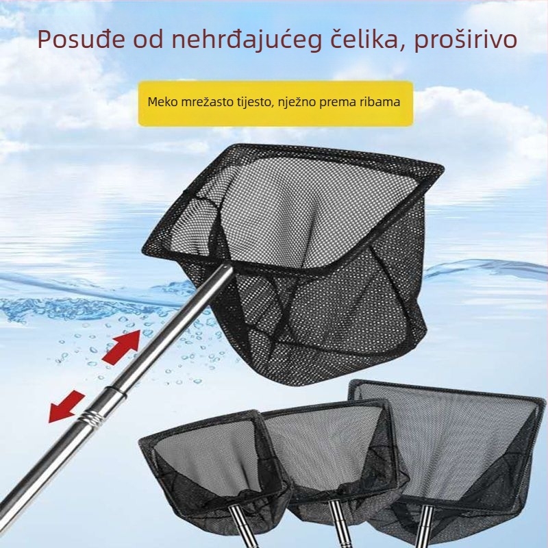 Mrežica za čišćenje akvarija za zlatice — kvadratni okvir, teleskopski, ručna, fina mreža