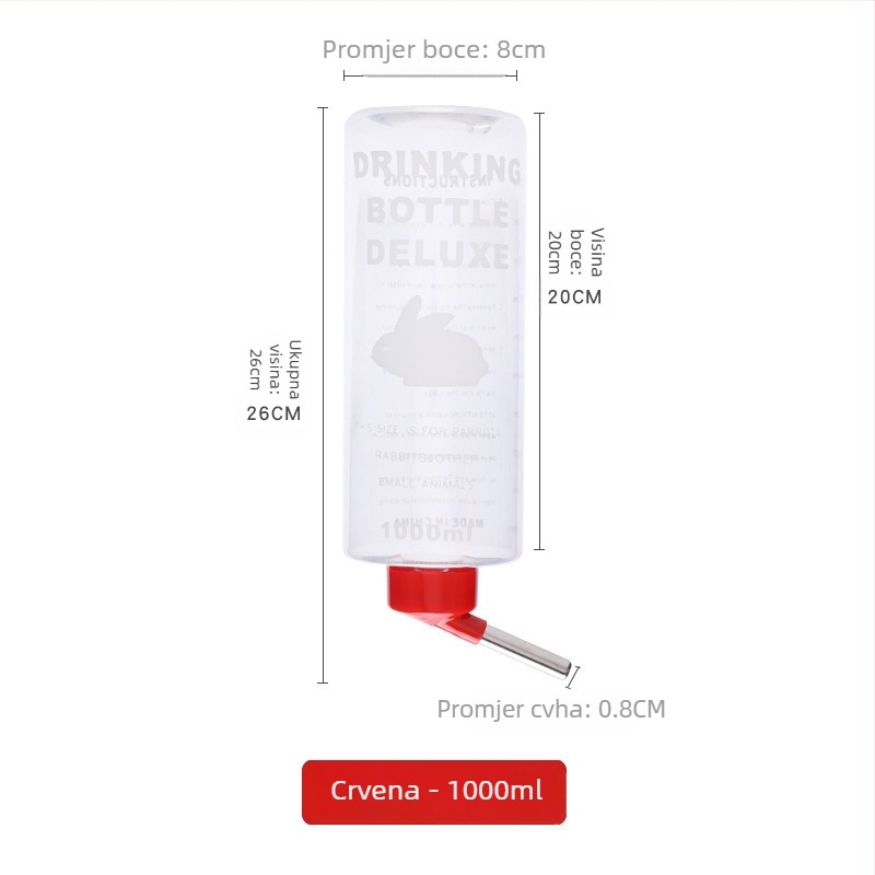 Posuda za vodu za kućne ljubimce s dvostrukom čeličnom kuglicom, 1000 ml, plastika + nehrđajući čelik, za činčilu