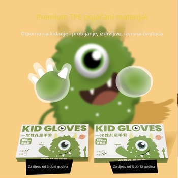 Dječje jednokratne rukavice, prehrambene TPE, debeli, protiv klizanja, prozirni, crtić dizajn