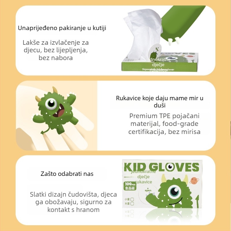 Dječje jednokratne rukavice, prehrambene TPE, debeli, protiv klizanja, prozirni, crtić dizajn