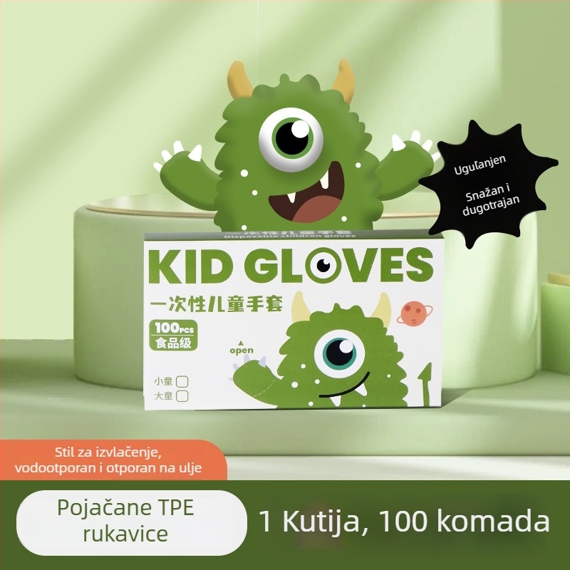 Dječje jednokratne rukavice, prehrambene TPE, debeli, protiv klizanja, prozirni, crtić dizajn