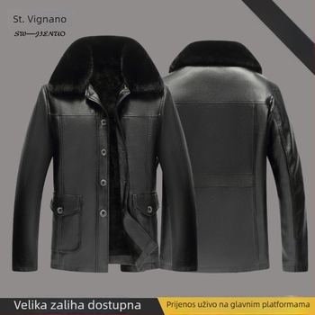 Muška PU kožna jakna s baršunastom podstavom, široka kroj, jesen-zima, rever ovratnik