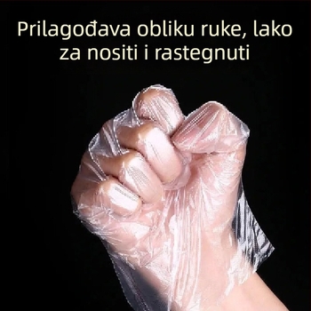 Jednokratne rukavice za prehrambenu industriju — zgušnjene prozirne plastične rukavice, protuklizne, moguć ispis logotipa (zgušnjene, prozirne, protuklizne, ispis logotipa moguć)