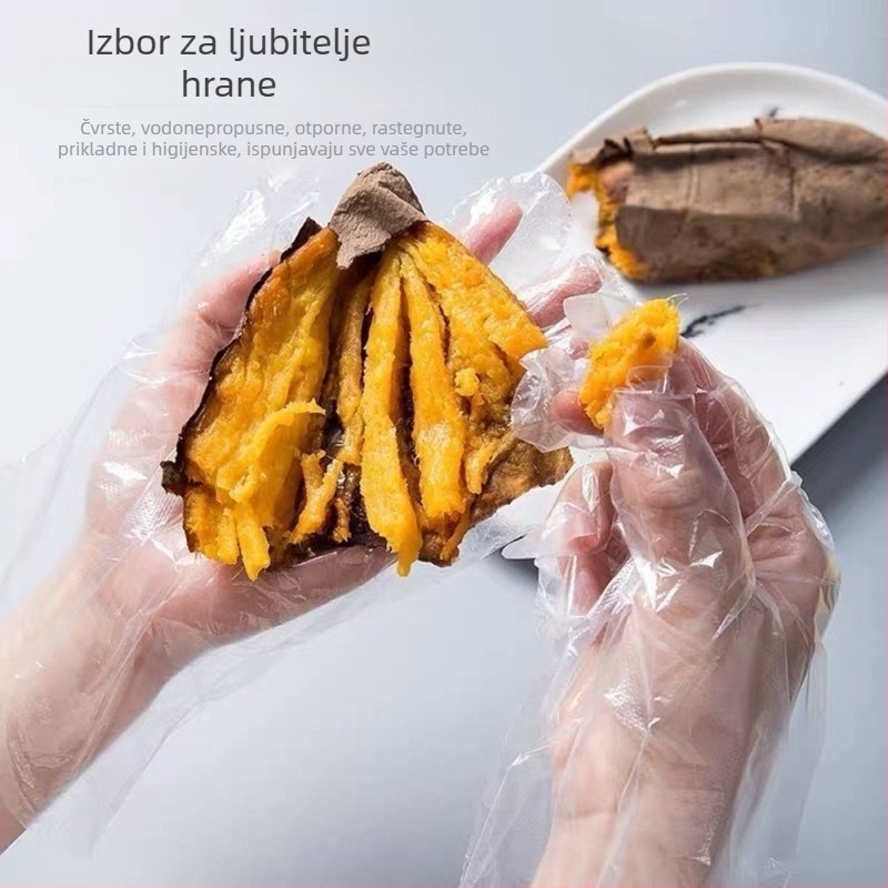 Jednokratne rukavice za prehrambenu industriju — zgušnjene prozirne plastične rukavice, protuklizne, moguć ispis logotipa (zgušnjene, prozirne, protuklizne, ispis logotipa moguć)