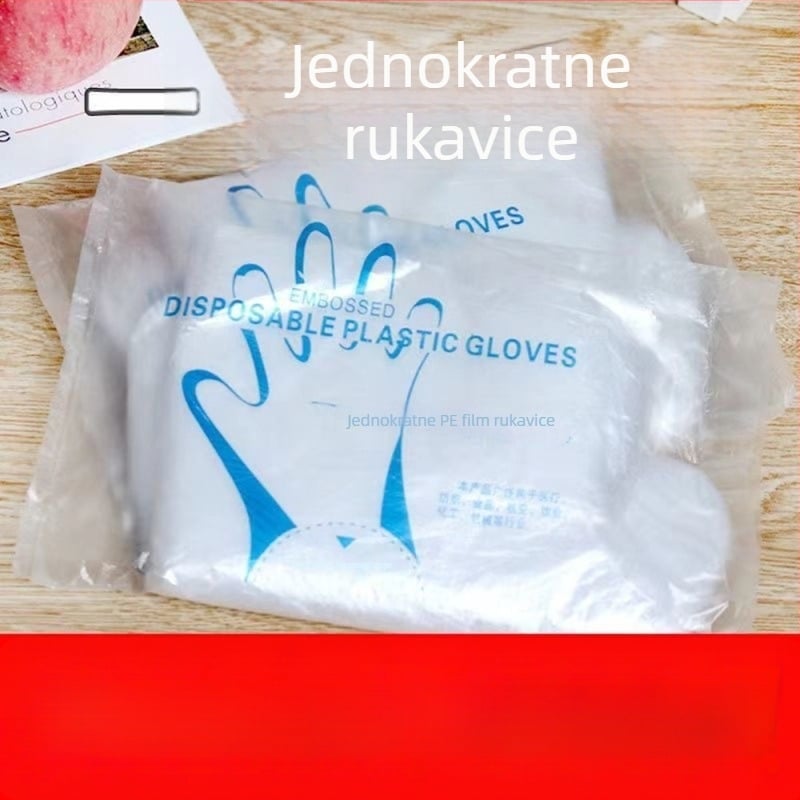 Jednokratne rukavice za prehrambenu industriju — zgušnjene prozirne plastične rukavice, protuklizne, moguć ispis logotipa (zgušnjene, prozirne, protuklizne, ispis logotipa moguć)