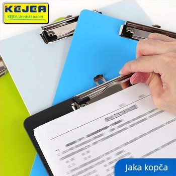 Keji plastični dokument-klip, jednostruka stezaljka, debljina ploče 1 mm, tiskano logo, mogućnost prilagodbe obrade