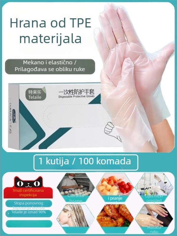 Jednokratne rukavice, debele i otporne, TPE, hrana-kvaliteta, debljina 0,1–0,2 mm, za kućnu upotrebu i catering, priprema hrane