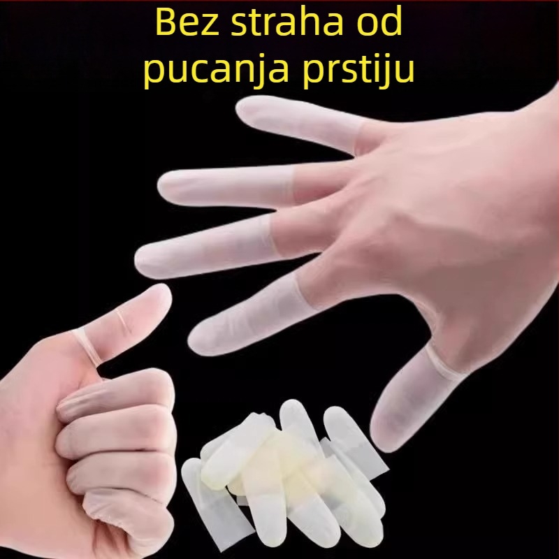 Prozirne prstne zaštitne rukavice za manikuru, izuzetno tanke, s mat završnim slojem, anti-slip i bez prašine; debljina 0,2–0,3 mm; uzorak proziran; funkcija zaštita; rok trajanja 2 godine