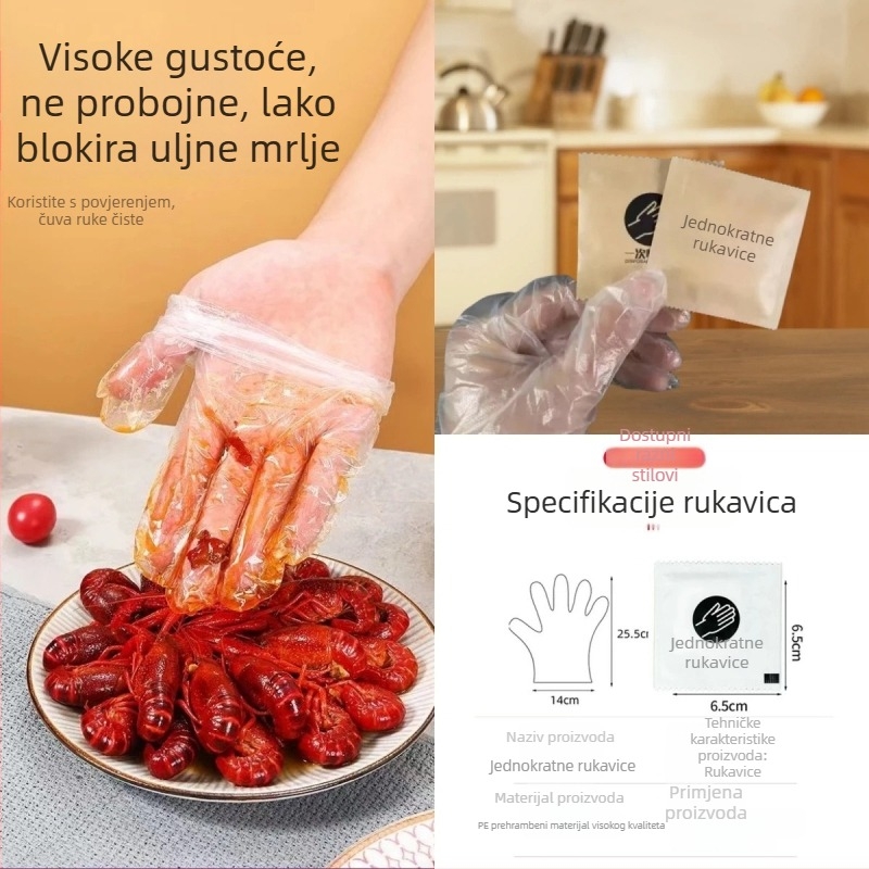 Jednokratne rukavice za hranu, prozirne plastične, zadebljane, pojedinačno pakirane, otporne na masnoću, polietilenski materijal, rok trajanja 3 godine