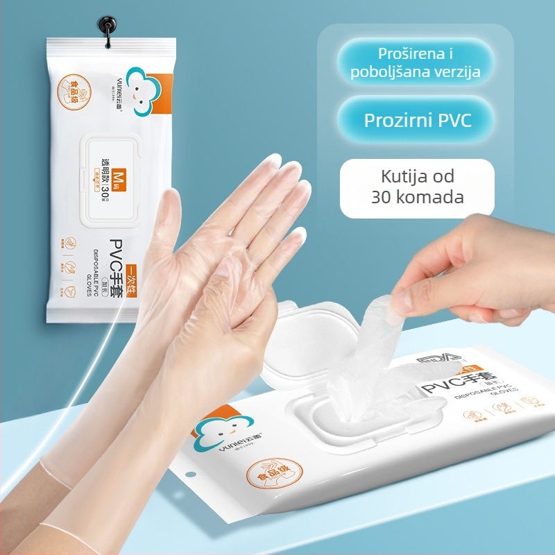 Jednokratne PVC rukavice za kontakt s hranom, za pečenje, produžene i debljine, otporne na ulje, prozirne, debljina 0,05–0,1 mm