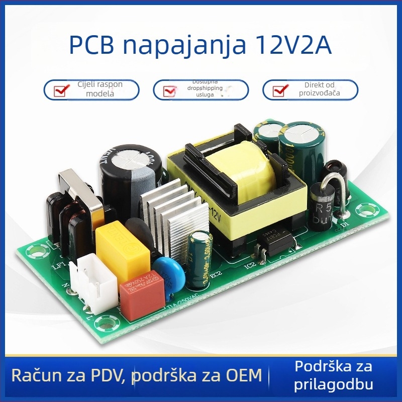 Chuang sixuan 12V2A prekidački modul napajanja – ploča bez kućišta, izolacija, ulaz 220V AC na izlaz 12V DC za LED traku