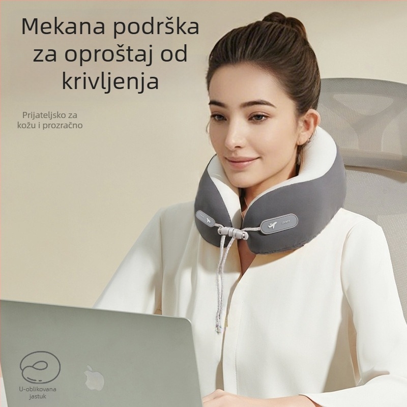 Jastuk za putovanje od memorijske pjene s U-oblikom, s logom, navlaka od pamuka i spandexa, moderan minimalistički dizajn, podrška vratnoj kralježnici