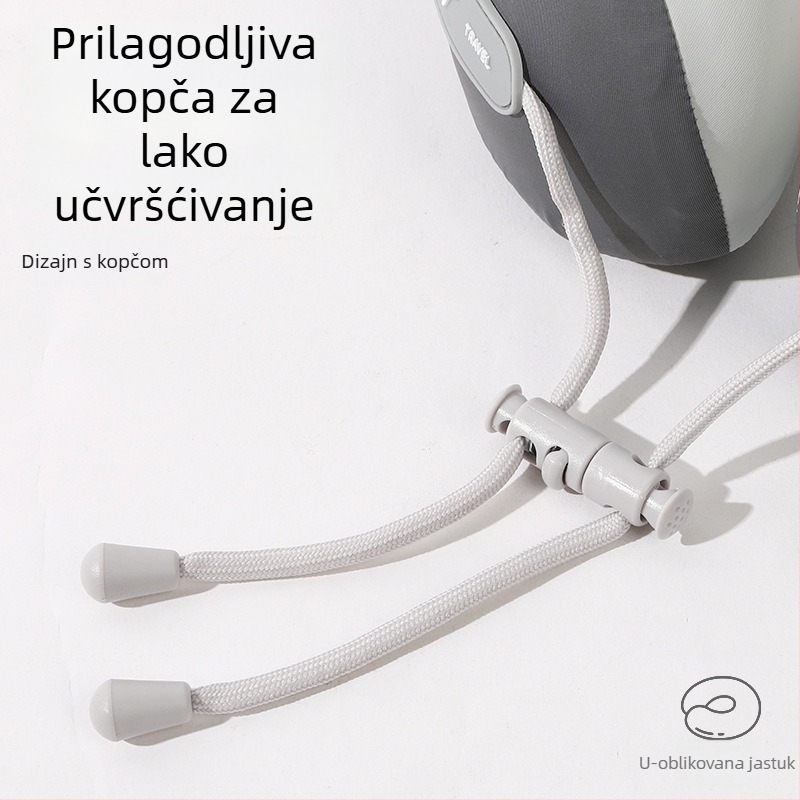 Jastuk za putovanje od memorijske pjene s U-oblikom, s logom, navlaka od pamuka i spandexa, moderan minimalistički dizajn, podrška vratnoj kralježnici