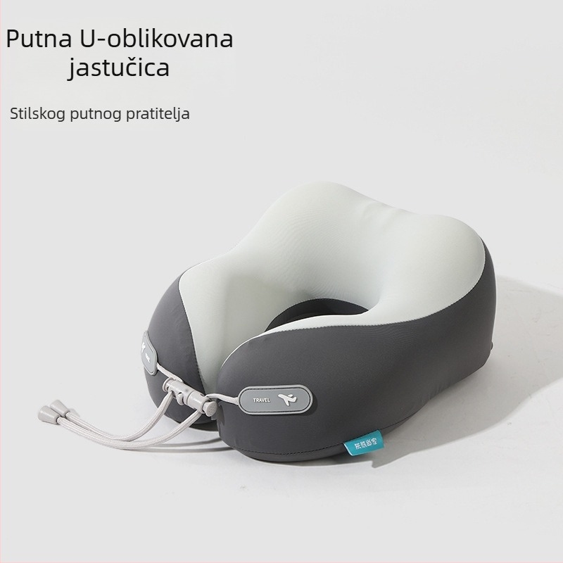 Jastuk za putovanje od memorijske pjene s U-oblikom, s logom, navlaka od pamuka i spandexa, moderan minimalistički dizajn, podrška vratnoj kralježnici