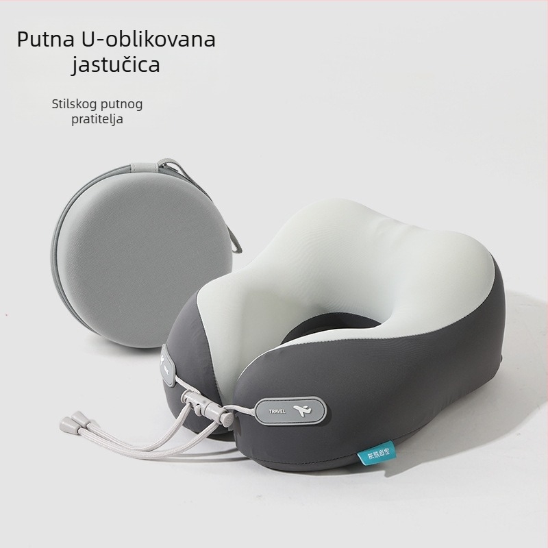 Jastuk za putovanje od memorijske pjene s U-oblikom, s logom, navlaka od pamuka i spandexa, moderan minimalistički dizajn, podrška vratnoj kralježnici