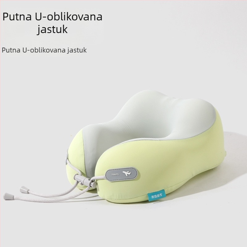 Jastuk za putovanje od memorijske pjene s U-oblikom, s logom, navlaka od pamuka i spandexa, moderan minimalistički dizajn, podrška vratnoj kralježnici