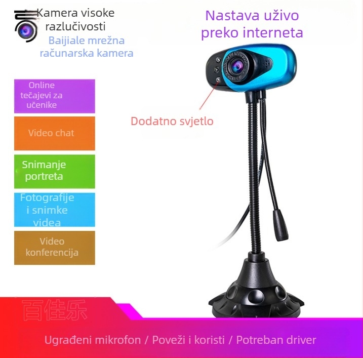 Stolna USB kamera s 0,8 MP senzorom, maksimalna rezolucija 1600x1200, 30 FPS, USB plug-and-play