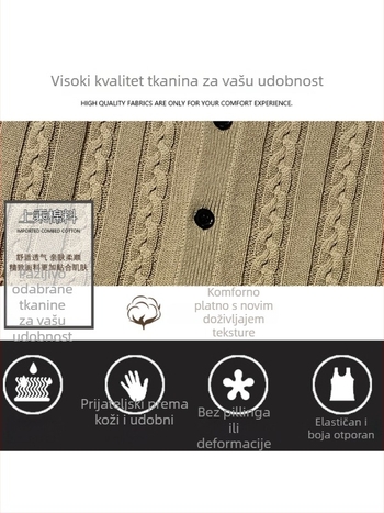 Muška pletena kardigan-vest bez rukava, 100% pamuk, fleece podstava, debela, V-izrez, uski kroj