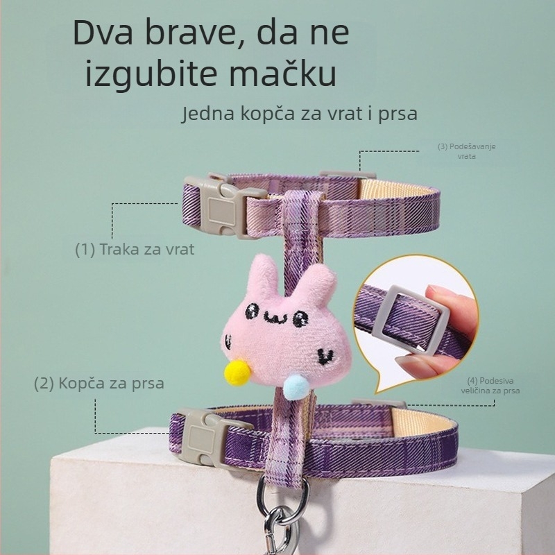Mačji najlonski harnes s podesivim sigurnosnim povodcem