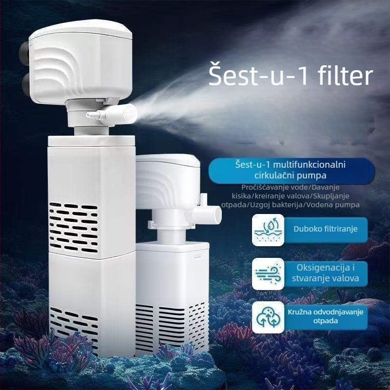 Akvarijska filtracijska i cirkulacijska sustav s ugrađenom pumpom za čišćenje izmeta, 3-u-1 oksigenacija, tiho djelovanje i odvajanje izmeta