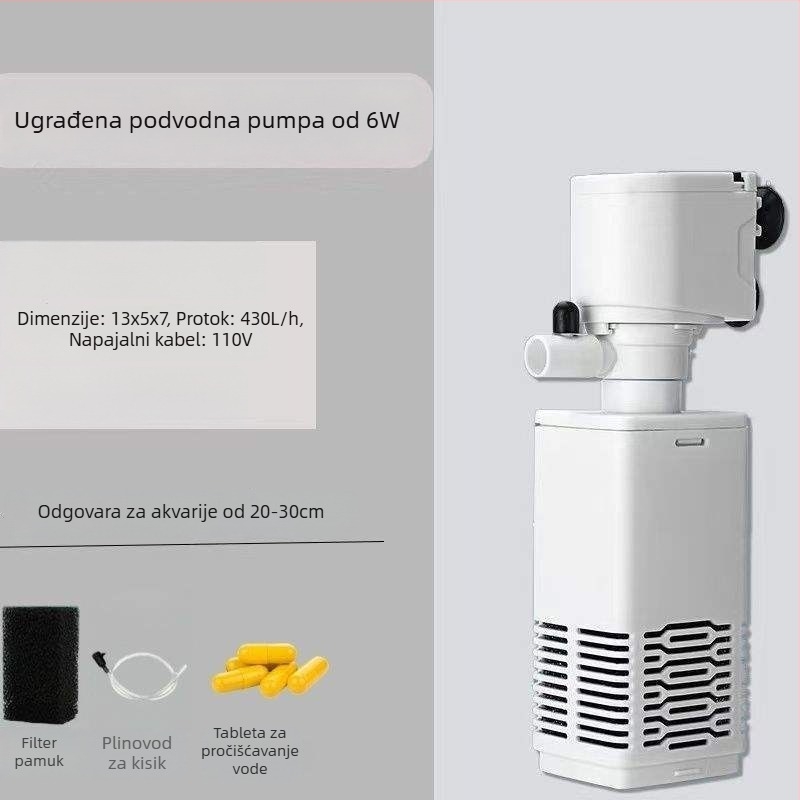 Akvarijska filtracijska i cirkulacijska sustav s ugrađenom pumpom za čišćenje izmeta, 3-u-1 oksigenacija, tiho djelovanje i odvajanje izmeta