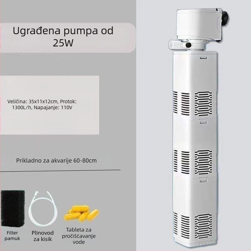 Akvarijska filtracijska i cirkulacijska sustav s ugrađenom pumpom za čišćenje izmeta, 3-u-1 oksigenacija, tiho djelovanje i odvajanje izmeta