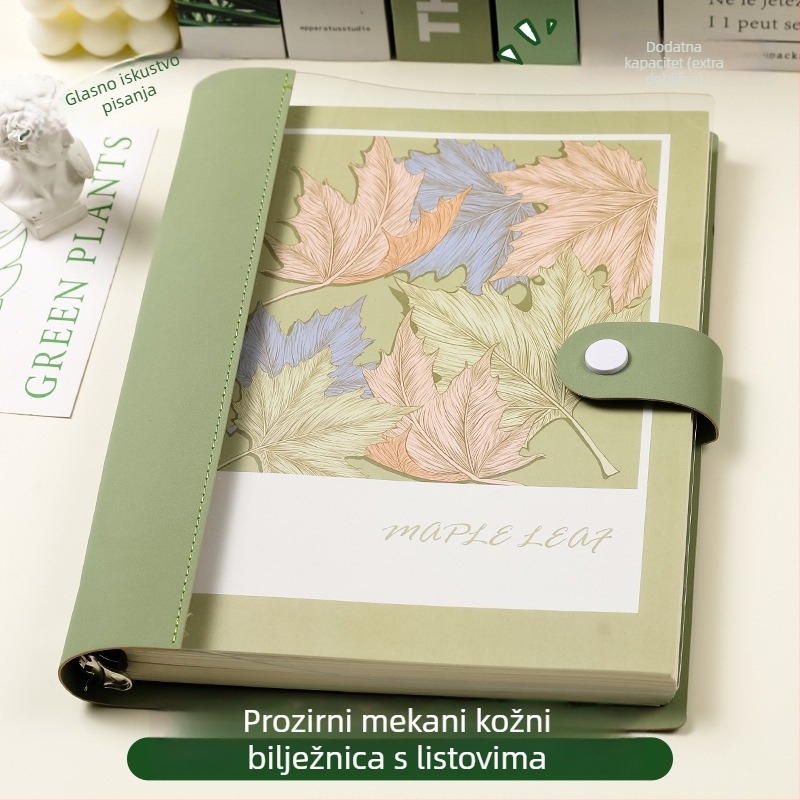 Prozirni bilježnica s razdvojenim listovima, meka kožna kućišta, odvojivi blok bilježnica, Dowling papir, 60 listova, 8 rupa