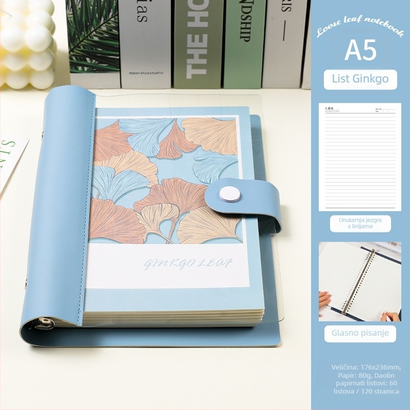 Prozirni bilježnica s razdvojenim listovima, meka kožna kućišta, odvojivi blok bilježnica, Dowling papir, 60 listova, 8 rupa