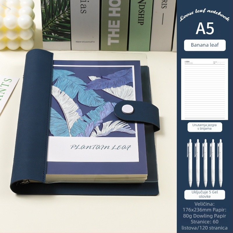 Prozirni bilježnica s razdvojenim listovima, meka kožna kućišta, odvojivi blok bilježnica, Dowling papir, 60 listova, 8 rupa