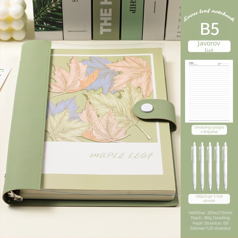 Prozirni bilježnica s razdvojenim listovima, meka kožna kućišta, odvojivi blok bilježnica, Dowling papir, 60 listova, 8 rupa