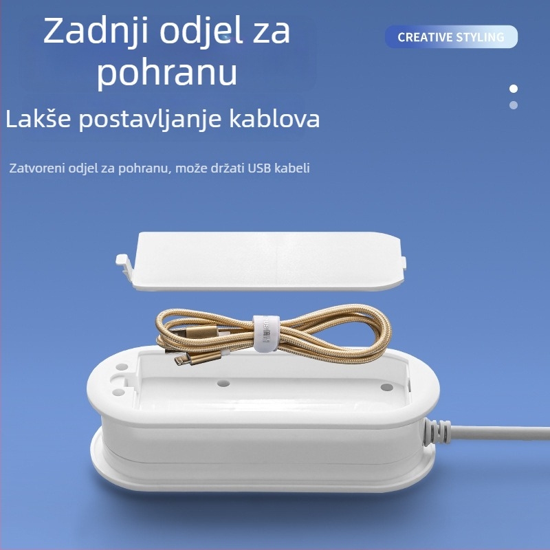 Putna utičnica s USB punjenjem, noćnim svjetlom i spremnikom za navijanje kabla; napajanje 110-250V, snaga do 2500W, bakreni vodiči, kućište PP, CCC potvrda