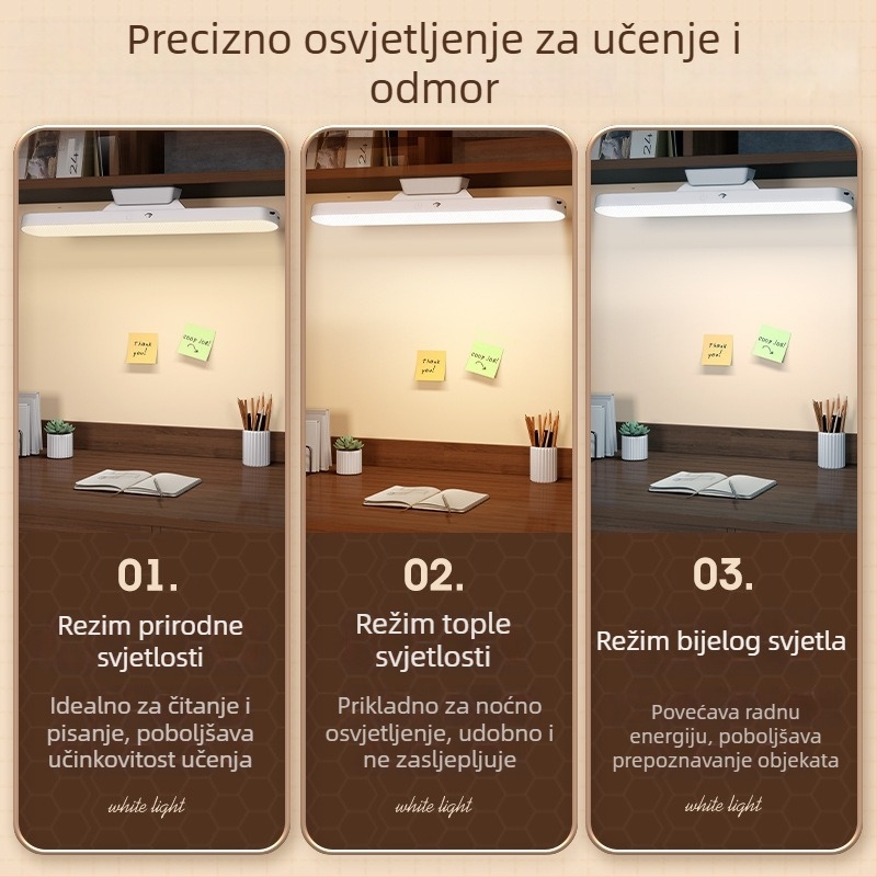 Stolna lampa s zaštitom očiju za učenike, akrilna noćna lampica, punjiva, dodirni prekidač, CRI ≥90