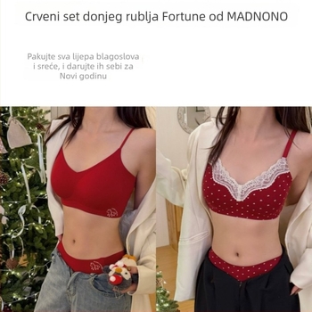 Ženski set donjeg rublja bez žice, duboki V izrez, grudnjaci tipa 3/4, oblikovane košarice: tanki gornji dio, debeli donji dio, glavni materijal pamuk 95,4%