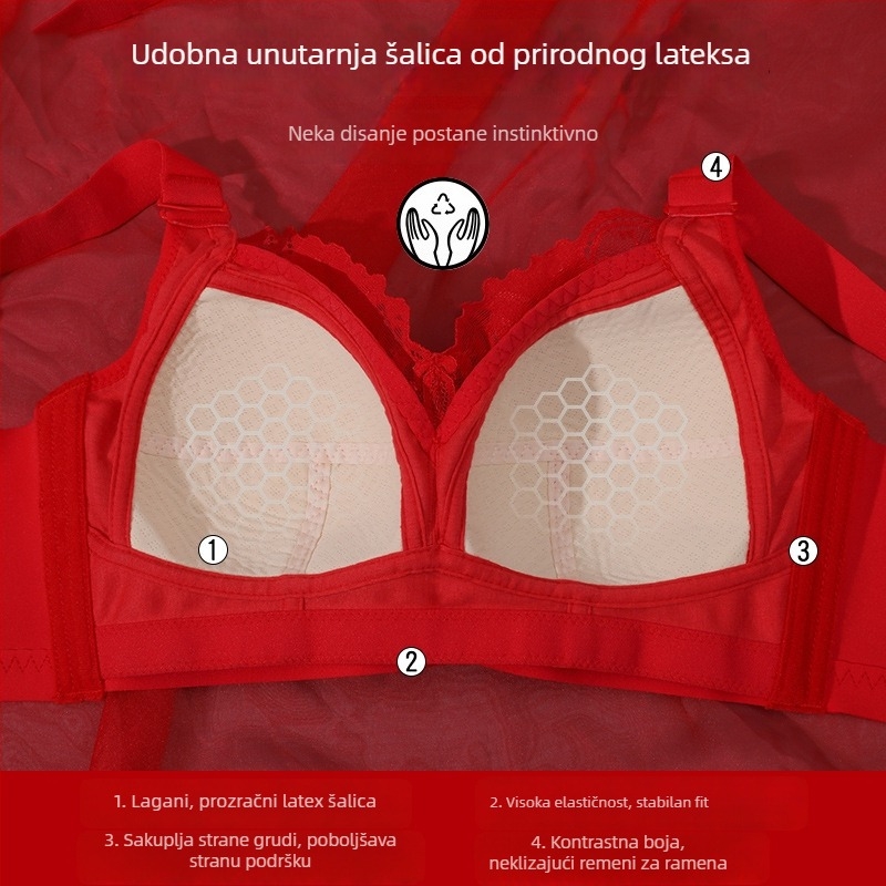 Vjenčani grudnjak s punim košaricama, ultra tanke latexno oblikovane košarice, glavni materijal najlon, spandex/Lycra smjesa, odvojive dvostruke naramenice, stražnji zatvarač s četiri reda kukica