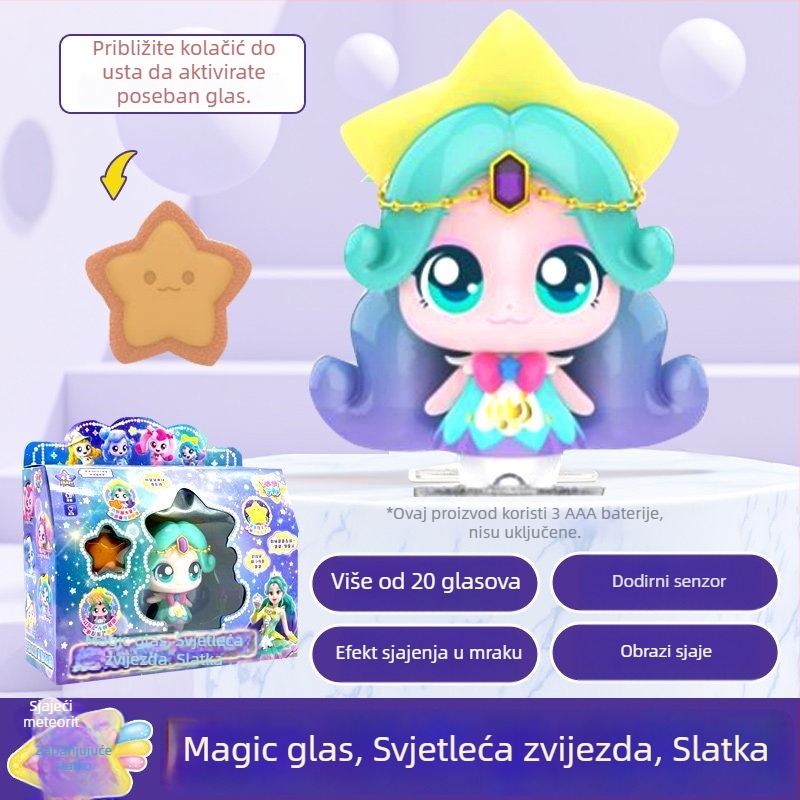 Interaktivna govorljiva lutka sa osvjetljenjem i zvukom za uzrast 7–14 godina • Materijal: plast/guma • Razvoj: emocije, vizualna percepcija, koordinacija ruka i oka