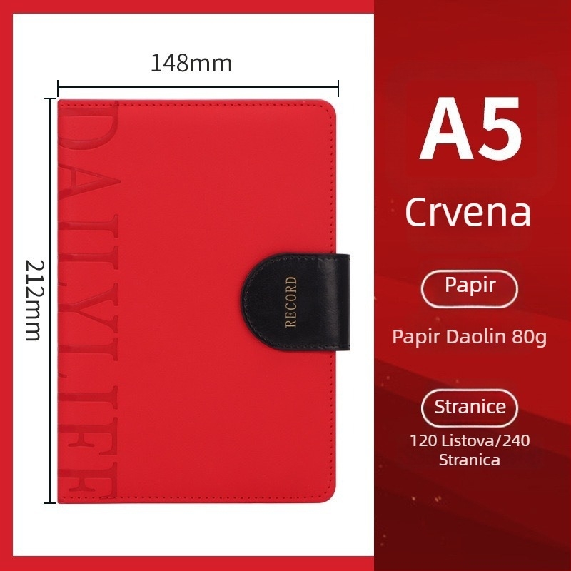 Poslovni bilježnica s imitacijskom kožnom koricom, 200–300 stranica, Daolin papir 80 g, veza nitima uz ljepilo, uključena poklon kutija